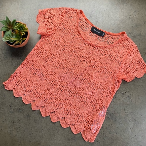 MINKPINK Tops - 𝅺3 for $40 ✨ MINKPINK Coral Pink Sheer Lace Top